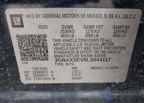 2020 Chevrolet Equinox Awd Ls z USA, uszkodzony, nr VIN 3GNAXSEV0LS644117